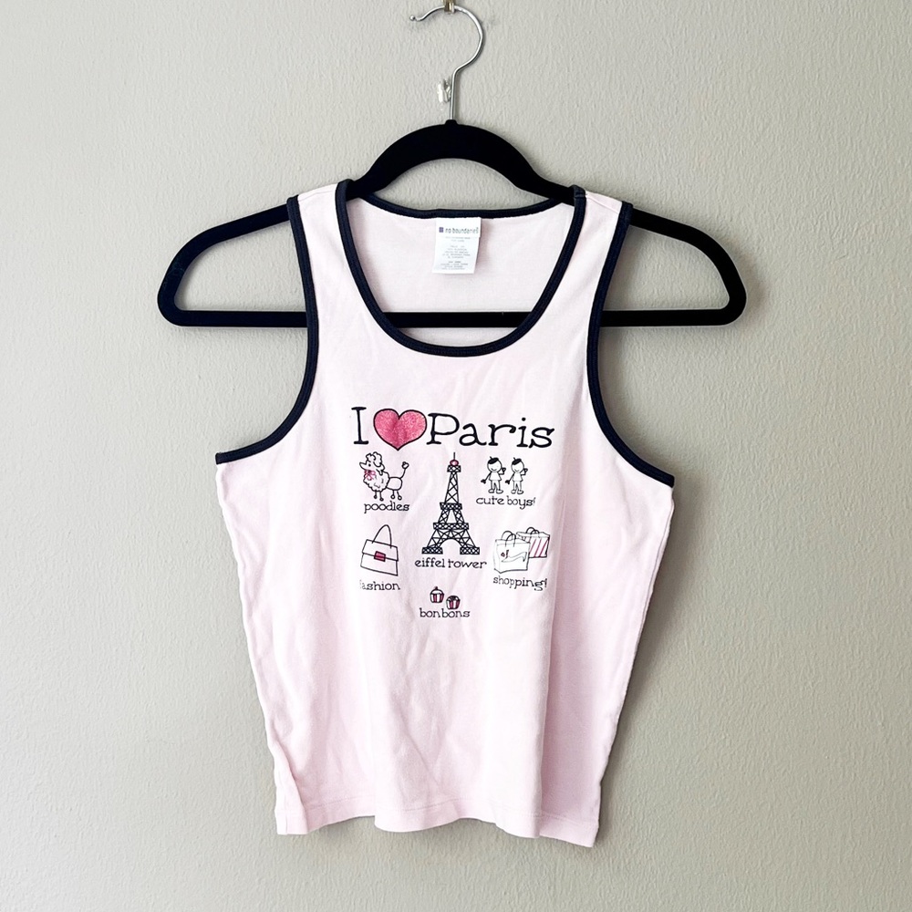 No Boundaries Light Pink 'I ♥ Paris' Graphic Tank with Black Trim